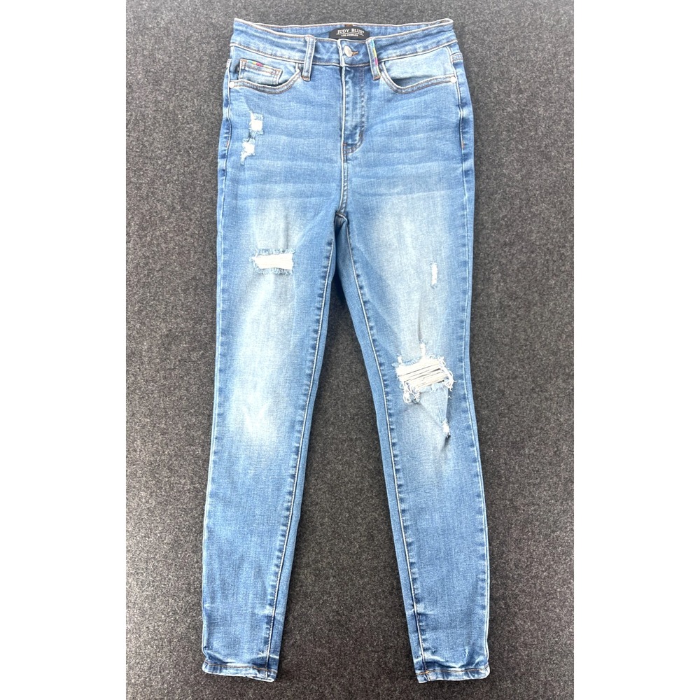 Judy Blue Skinny Jeans Womens 5/27 Blue Medium Wash Mid Rise Stretch Distressed